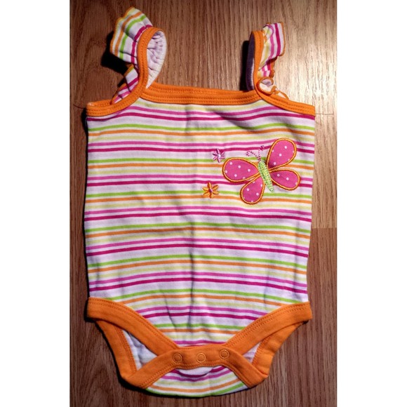Girl's Size 6-9 M Months 2 Pc Orange Butterfly Tank Top & Pink Capri Pants - Picture 3 of 5